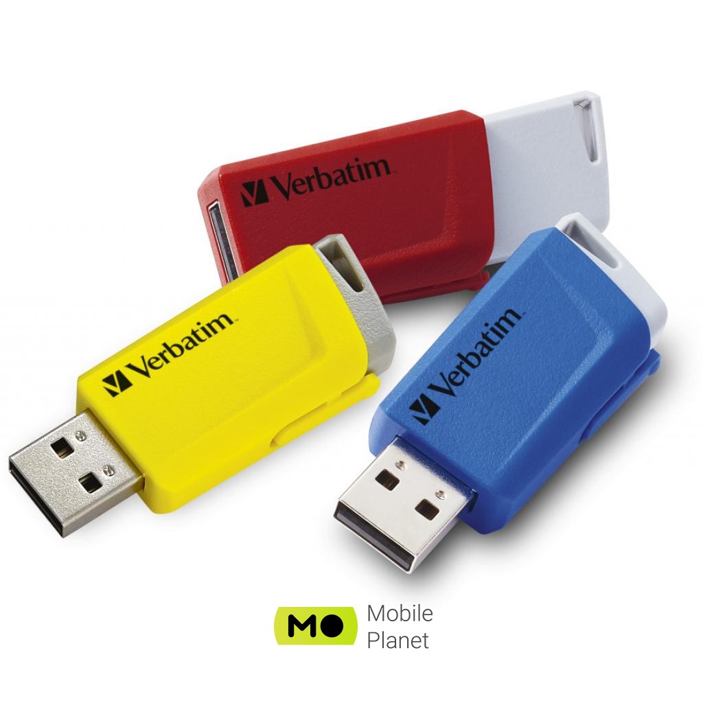 Verbatim 3x16GB Store n Click Red/Blue/Yellow USB 3.2 (49306) (UA) Объем памяти 16 Gb