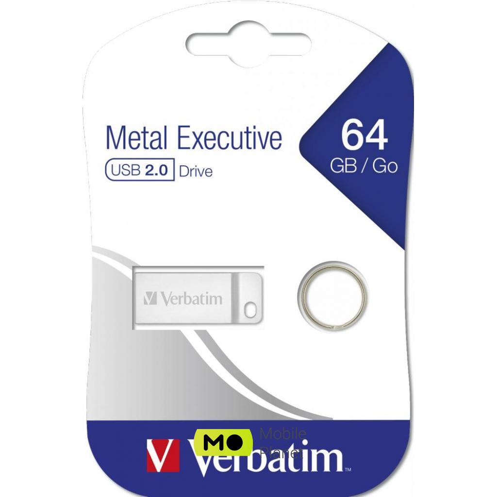 Verbatim 64GB Metal Executive Silver USB 2.0 (98750) (UA) Тип: В металлическом корпусе;