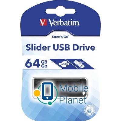 Verbatim 64GB Slider Black USB 2.0 (98698) Тип С выдвижным USB