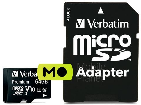 Verbatim CARD microSDXC 64GB Class 10 + SD-адаптер (44084) (UA) Тип: microSD; Обсяг пам'яті: 64 ГБ;