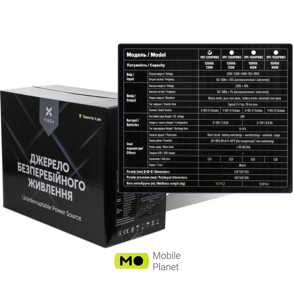 Vinga LED 1200VA (VPE-1200PRM2) (VPE-1200PRM2) (UA) Клас товару: для