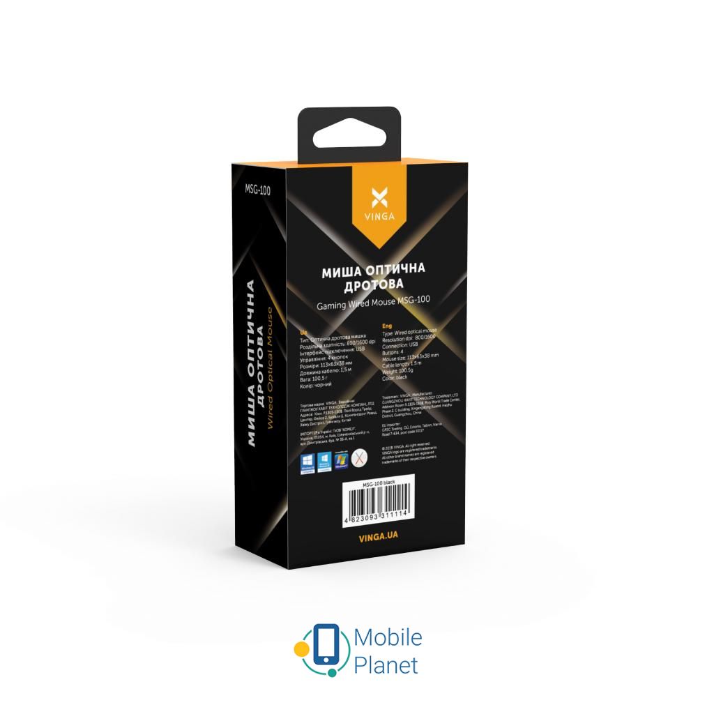 Vinga MSG-100 Black (UA) Тип: Геймерские, Проводные;