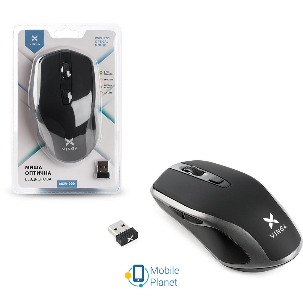 Vinga MSW-909 Silent black-grey (UA) Тип: Бездротові; Призначення: