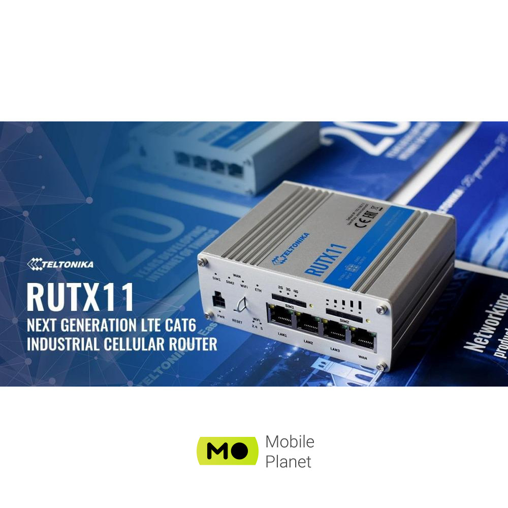 Wi-Fi роутер Teltonika RUTX11 (UA) Стандарт: 802.11ac; Робота в двох