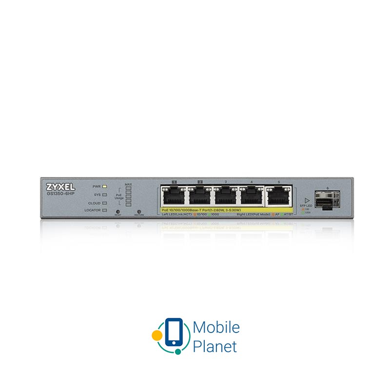 ZYXEL GS1350-6HP Порти 10 / 100 Мбіт / с: немає; Порти
