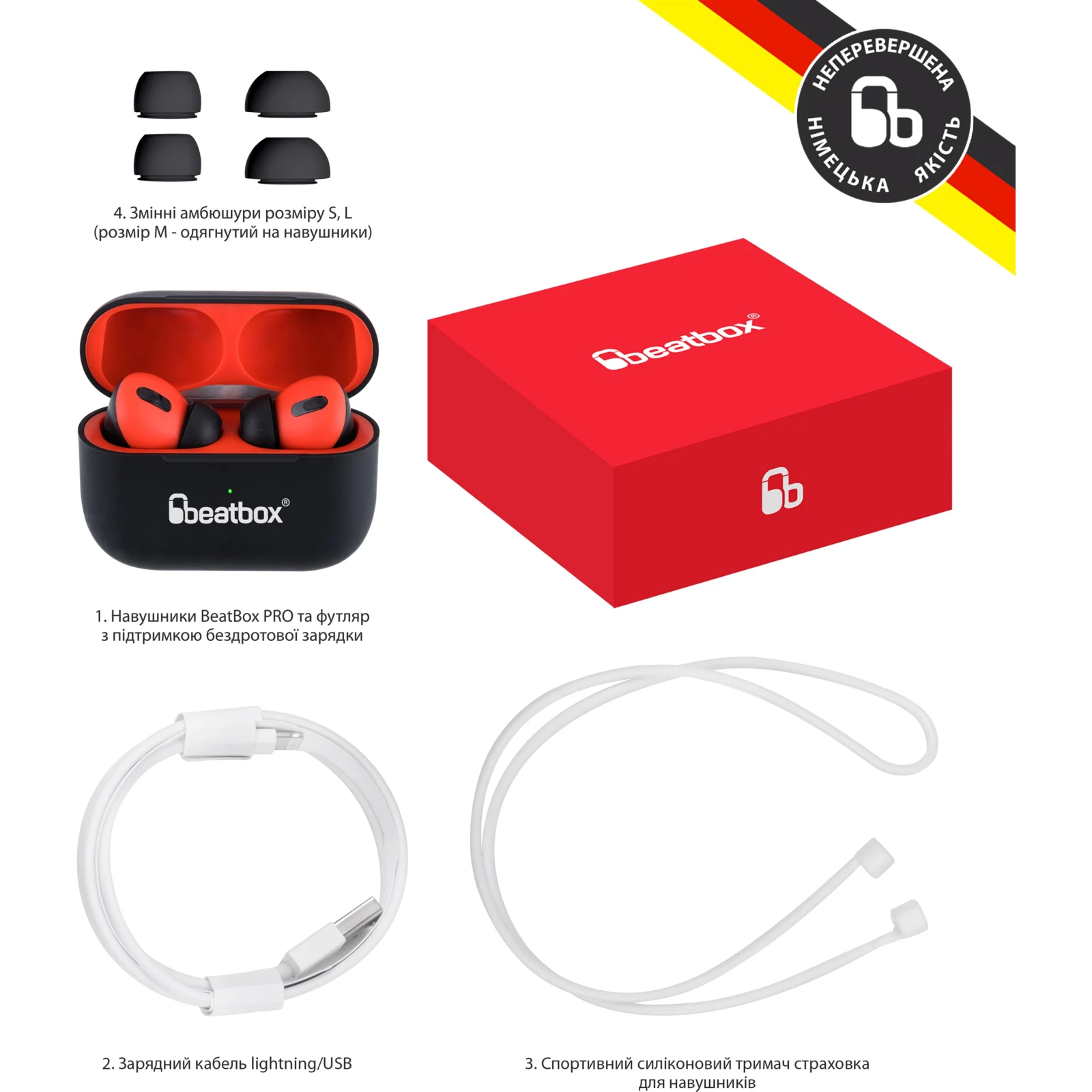 BeatBox PODS PRO 1 Wireless Charging Black-Red (bbppro1wcbr) (UA) Тип TWS (True Wireless Stereo)