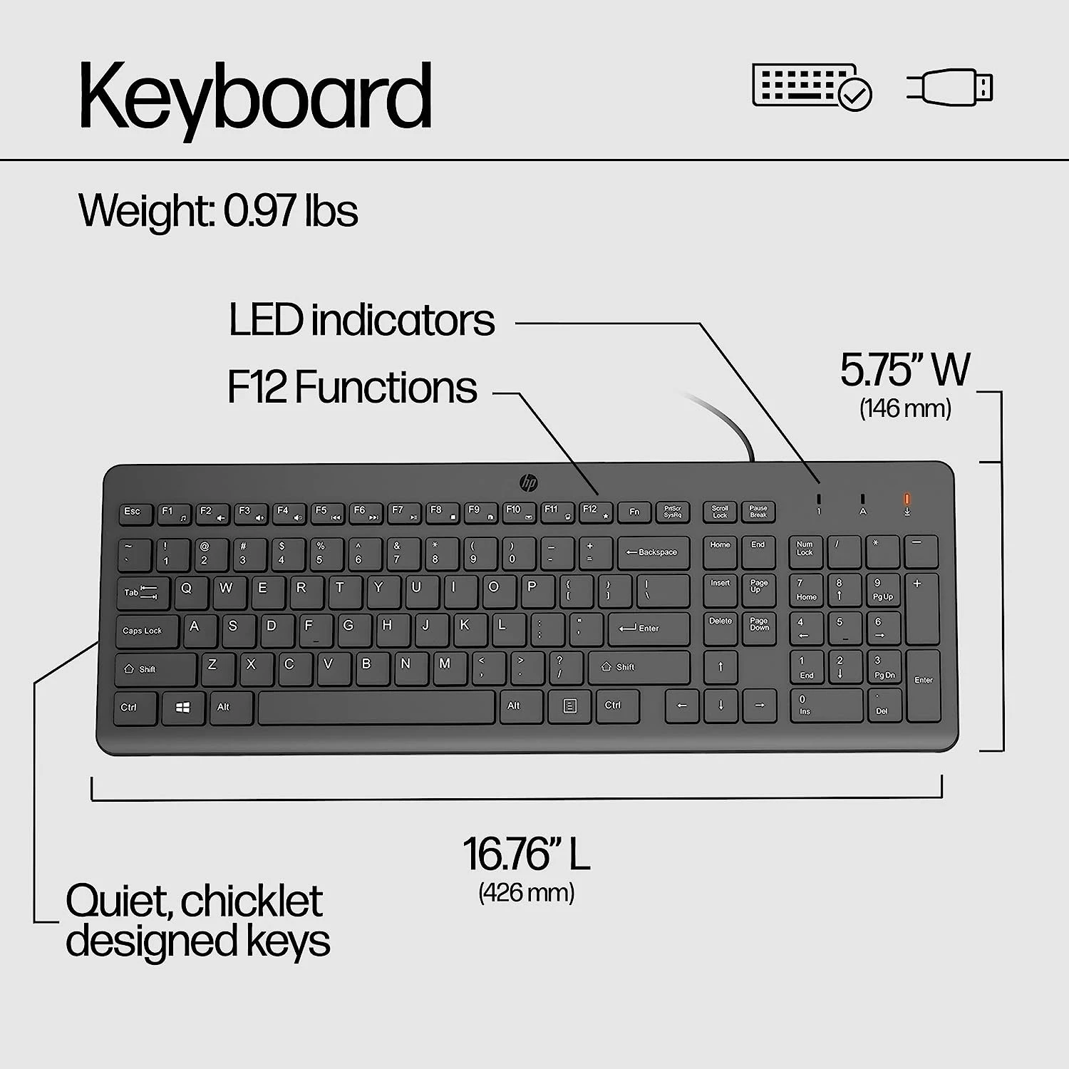 HP 150 USB UA Black (664R5AA) (UA) Подключение к клавиатуре USB