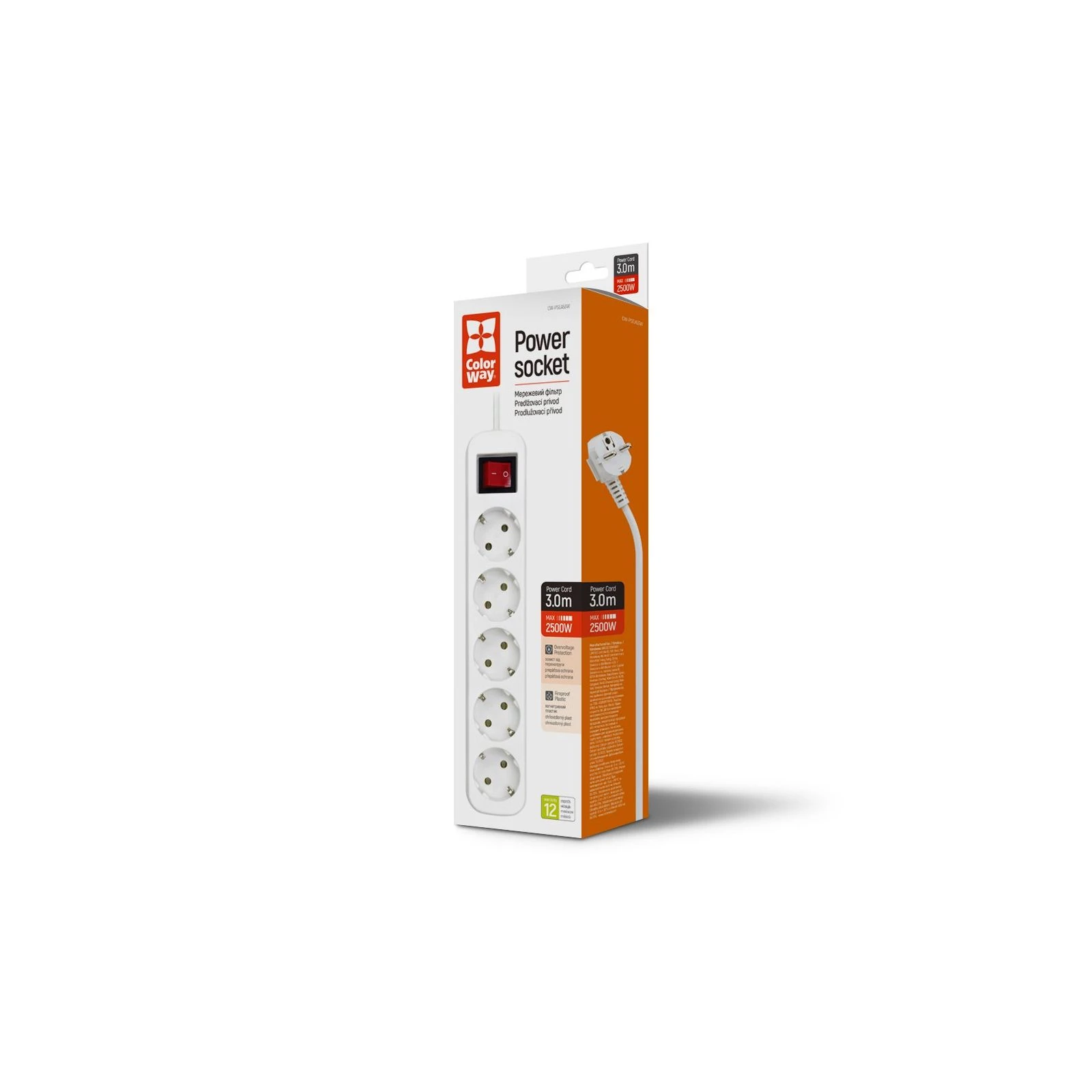ColorWay CW-PSEA53W, 5 розеток/ 3M white (CW-PSEA53W) (UA) Номинальное напряжение: ~250 В