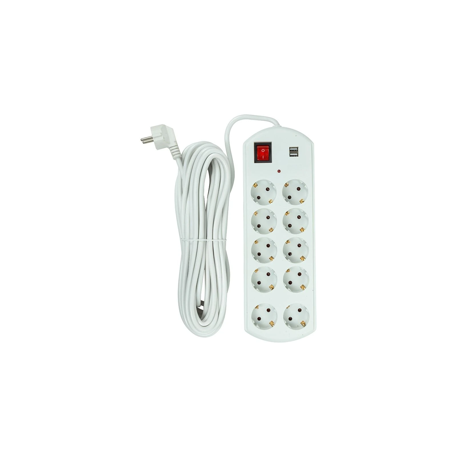 PowerPlant 10м, 10 розеток, USB, євро, 100% мідь (YS-N6065/10) (EX610563) (UA) Струм спрацьовування