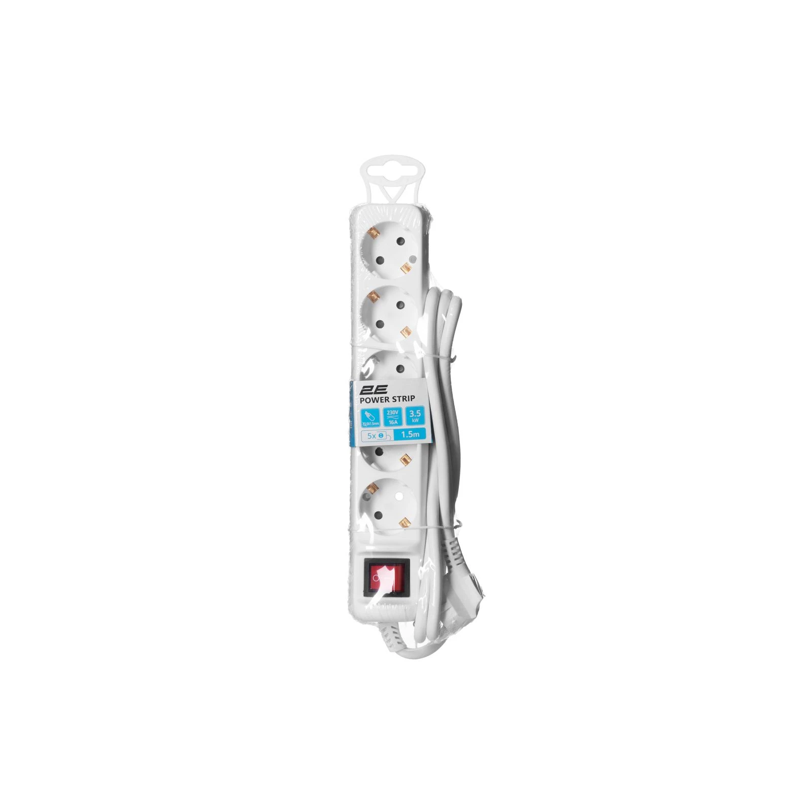 2E 5XSchuko з вимикачем,1.5м, white (2E-U05ESM1.5) (UA) Тип подовжувач