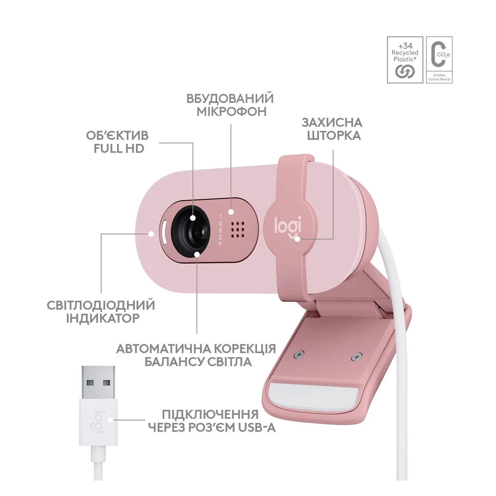 Logitech Brio 100 Full HD Rose (960-001623) (UA) Максимальна частота кадрів 30 кадрів/с ( при роздільній здатності 1920 x 1080)