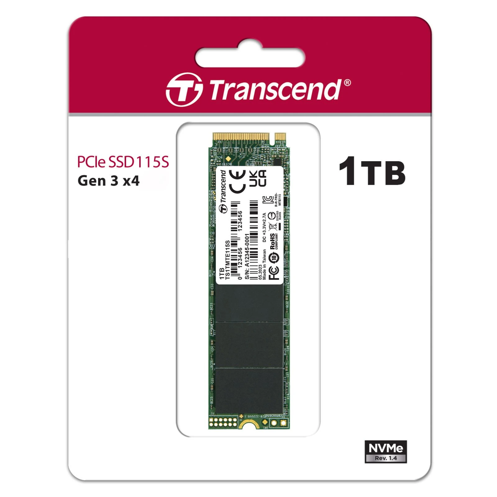 M.2 2280 1TB Transcend (TS1TMTE115S) (UA) Тип накопичувача: внутрішній;