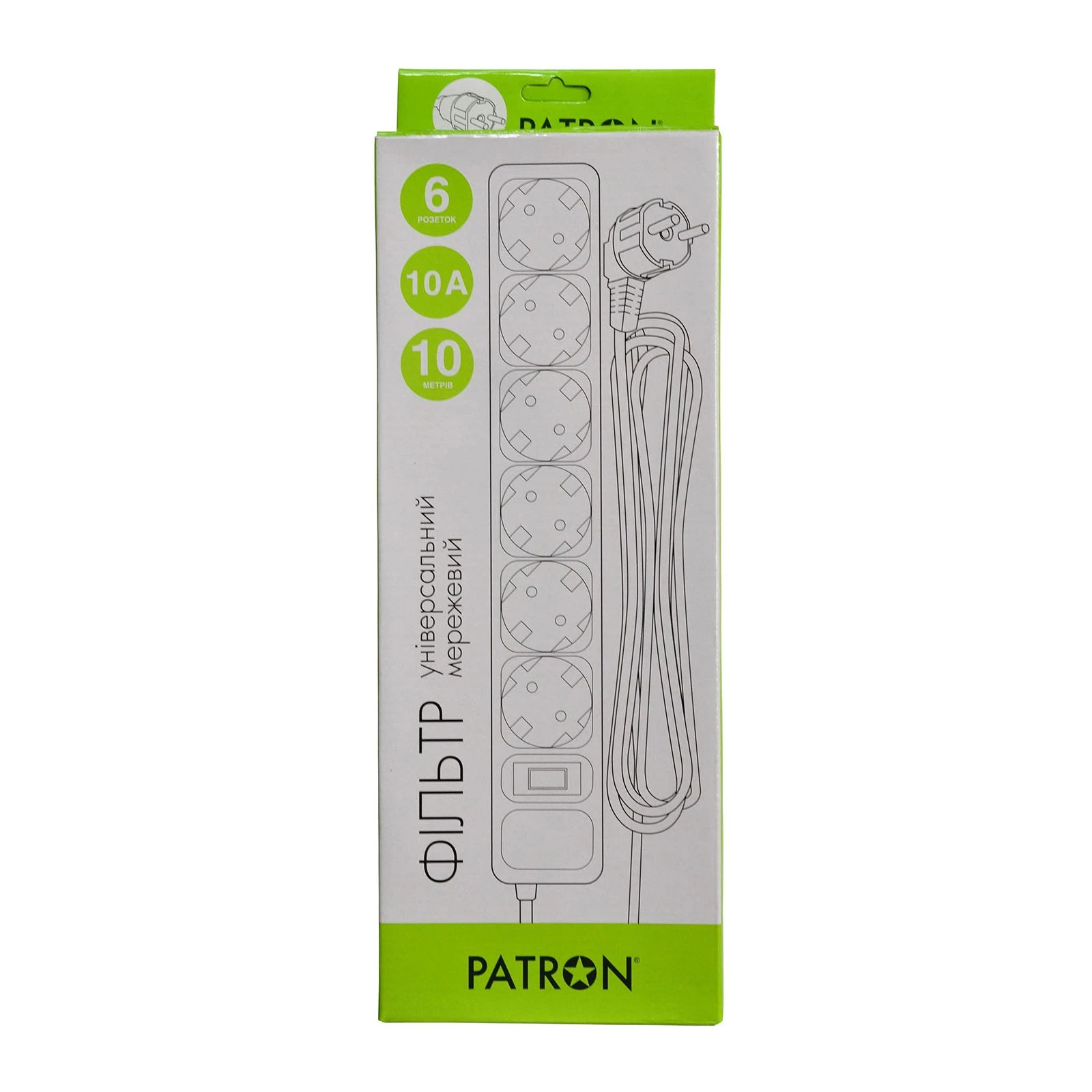 Patron 10 m3*1mm2 (SP-10610) 6 розеток BLACK (EXT-PN-SP-10610) (UA) Рабочая частота 50 Гц