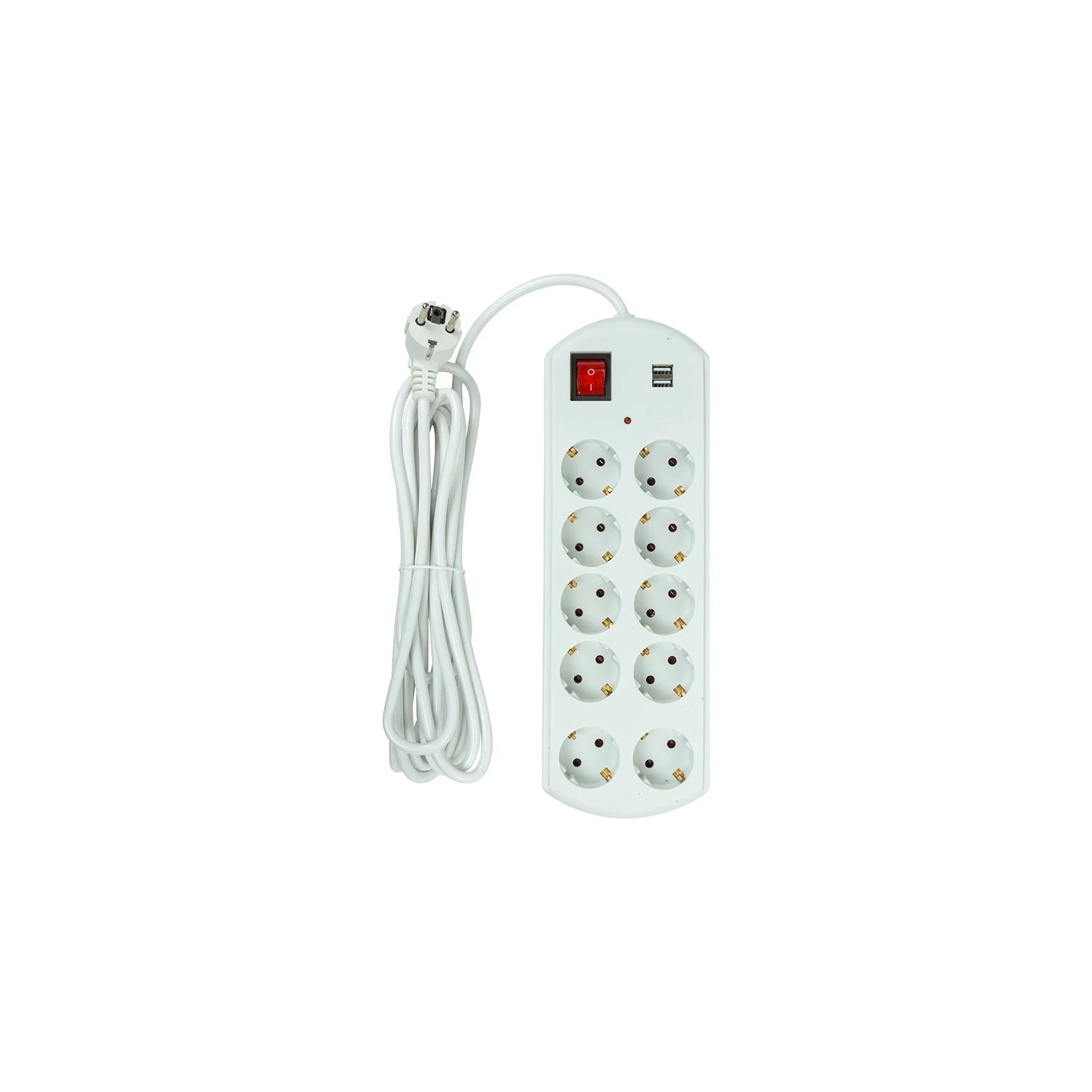PowerPlant 5м, 10 розеток, USB, євро, 100% медь (YS-N6065/5) (EX610556) (UA) Ток срабатывания термопредохранителя 10 А