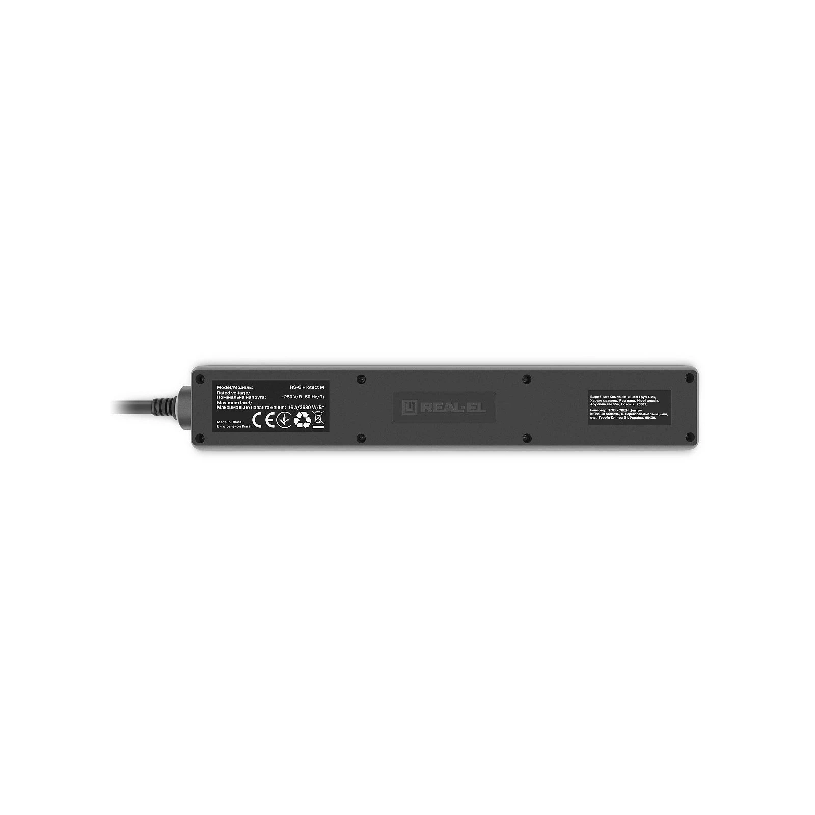 REAL-EL RS-6 Protect M 1.8m, black (EL122300032) (UA) Особливості 1 вимикач, розетки із захисними шторками, контакт заземлення