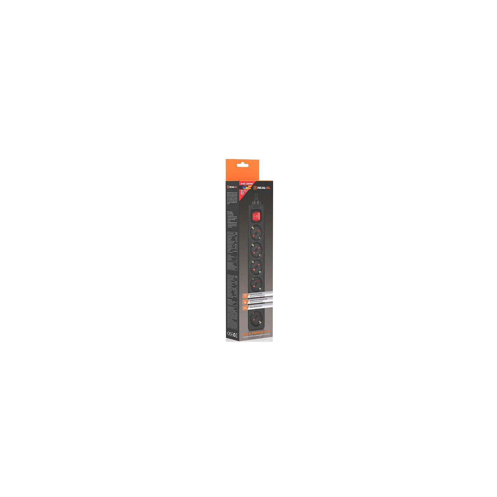 REAL-EL RS-6 Protect M 3m, black (EL122300034) (UA) Номінальна напруга: ~250 В (макс);