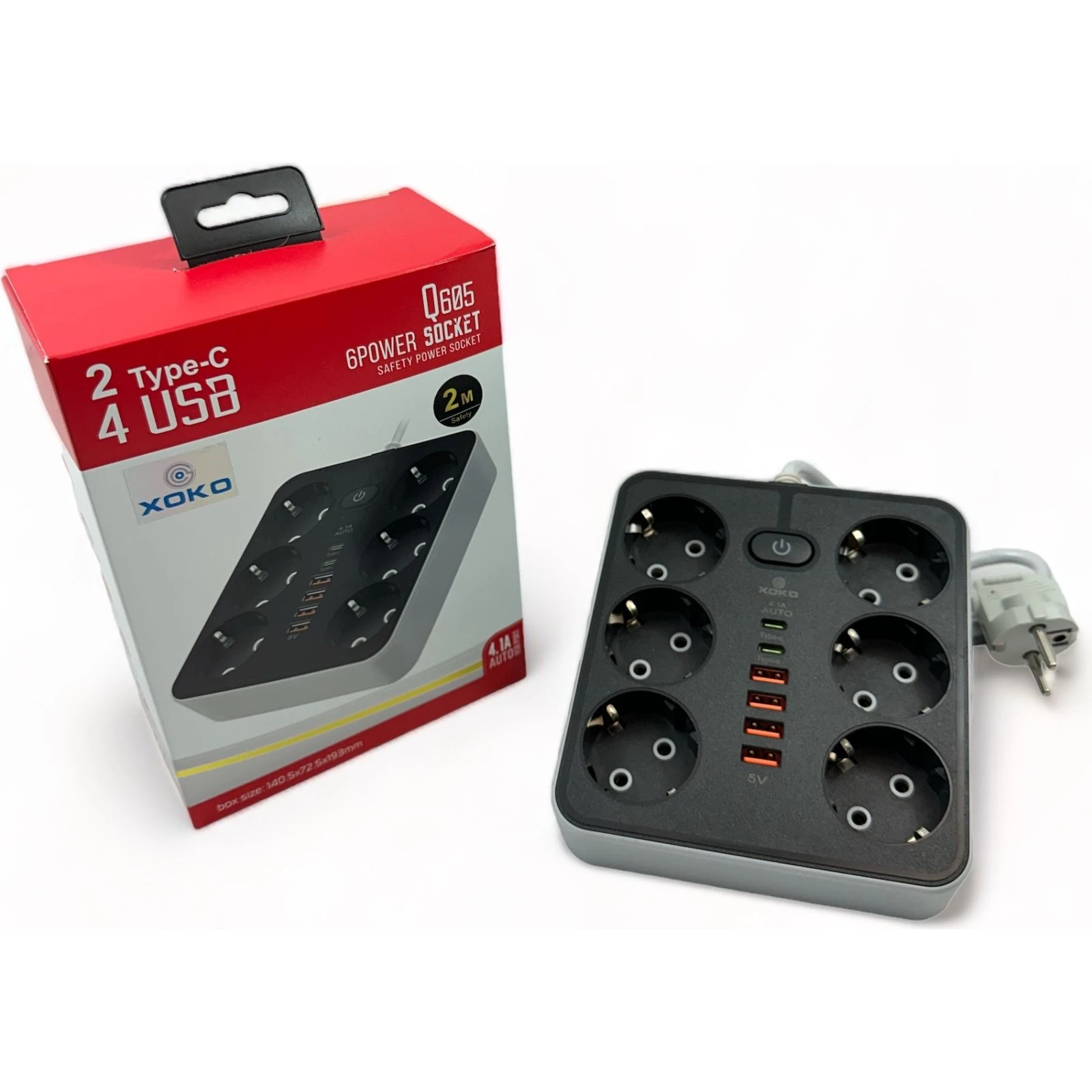 XoKo XK-SP-6-4-2-BK (UA) Кількість розеток 6 шт, 4 USB, 2 USB Type-C