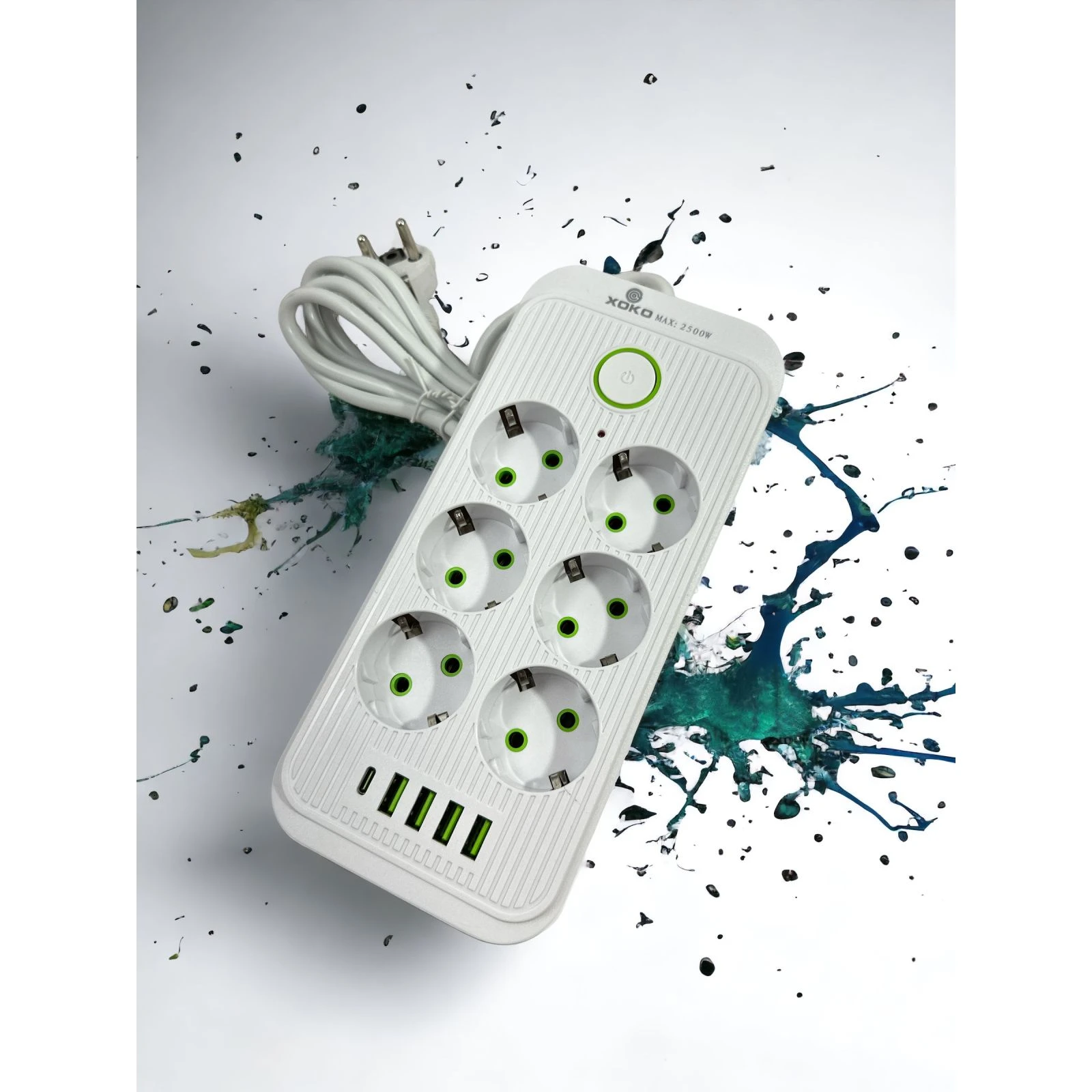 XoKo XК-SP6-4-1-WH (UA) Кількість розеток 6 шт, 4 USB, 2 USB Type-C
