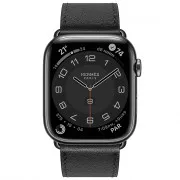 Apple Watch Hermès Series 9 GPS + Cellular, 45mm Black Stainless Steel Case with Noir Simple Tour (MRQQ3 / H078741CZ89)