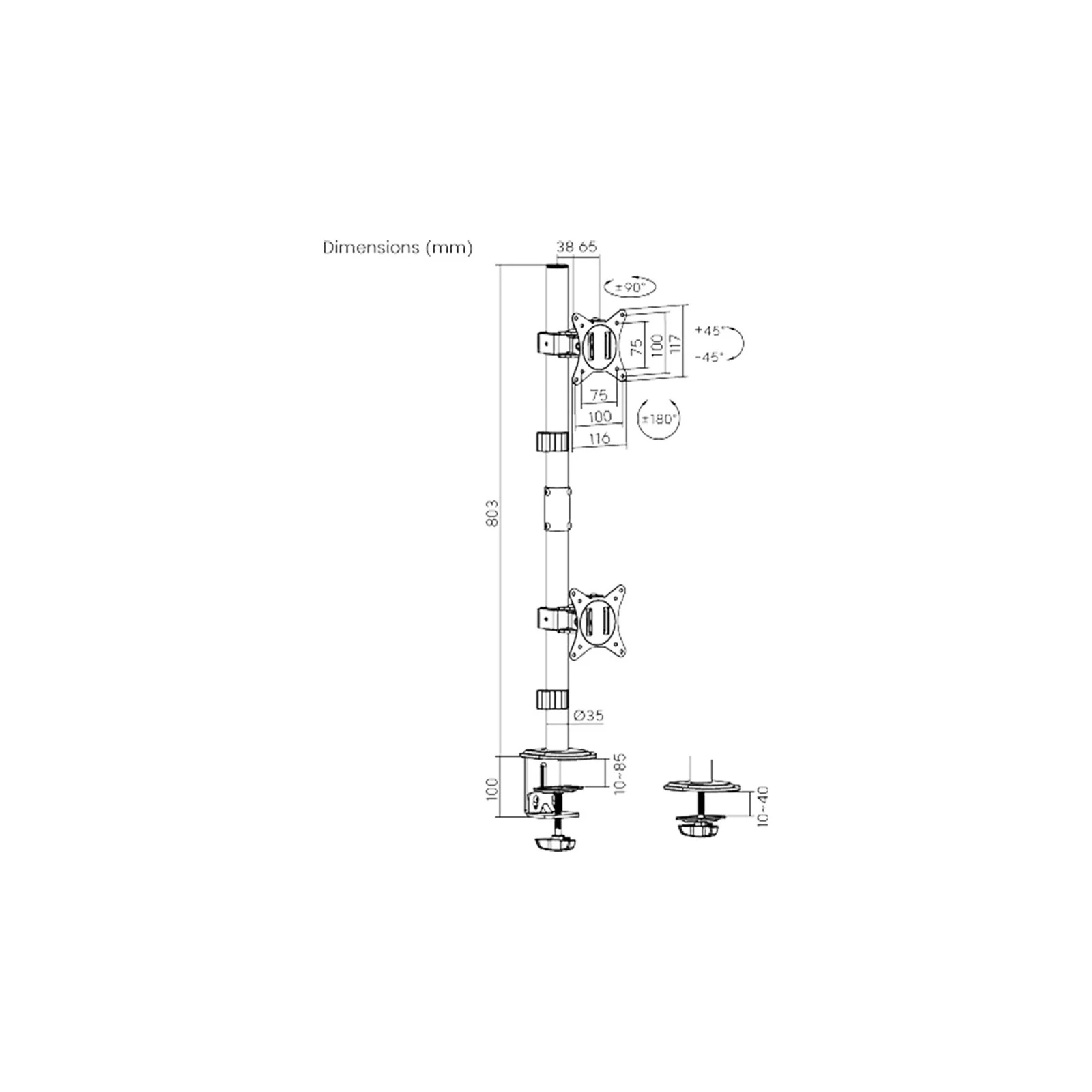 Brateck LDT66-C02V (UA) Варианты установки: на стол;