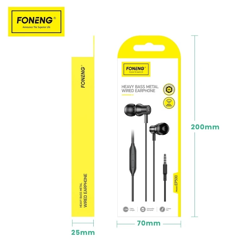 Гарнітура Foneng EP500 heavy bass metal remote earphone (EP500-E-R-HBM) Тип підключення: дротове;