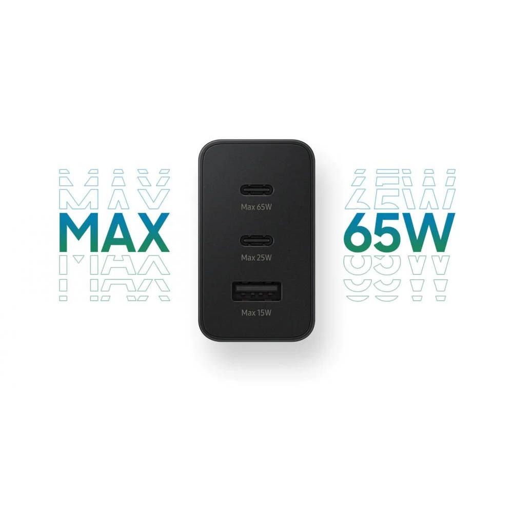 Samsung 65W Power Adapter Trio (2 Type-C + USB) w/o cable Black (EP-T6530NBEGEU) Бренд: Samsung; Сумісність: