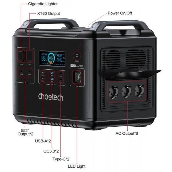 Зарядна станція Choetech 2000Wh (BS006-EU-BK-Z) Автомобільна розетка (прикурювач) 1