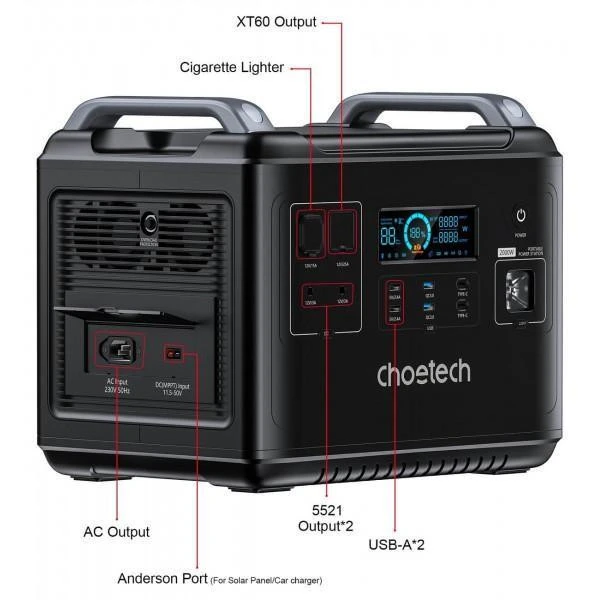 Зарядна станція Choetech 2000Wh (BS006-EU-BK-Z) USB Type-C 2