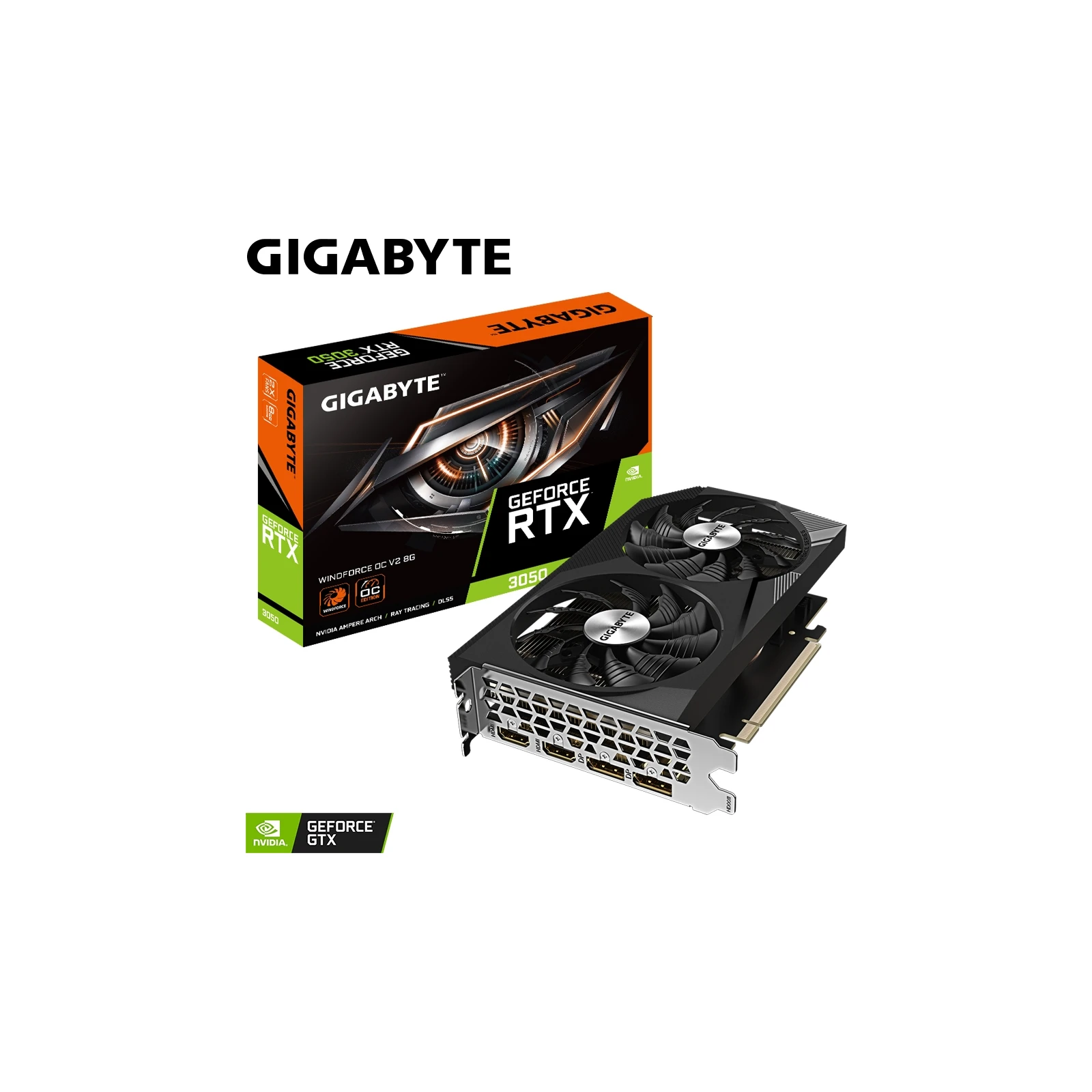 GIGABYTE GeForce RTX3050 8Gb WINDFORCE OC V2 (GV-N3050WF2OCV2-8GD) (UA) Сімейство графіки: NVIDIA;