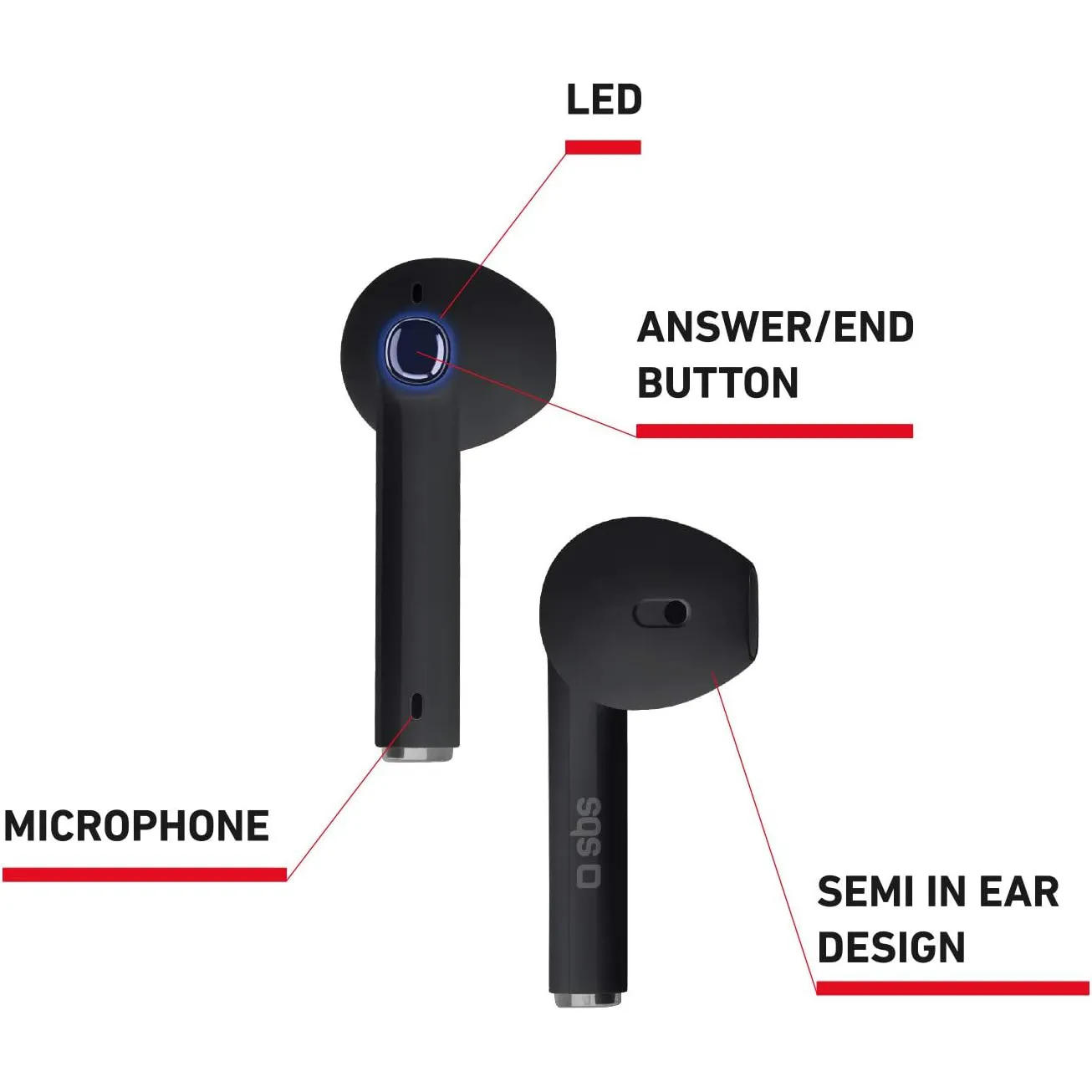 SBS TWS BT480 Urban (TEEARBT480TWSK) Подключение: Беспроводное