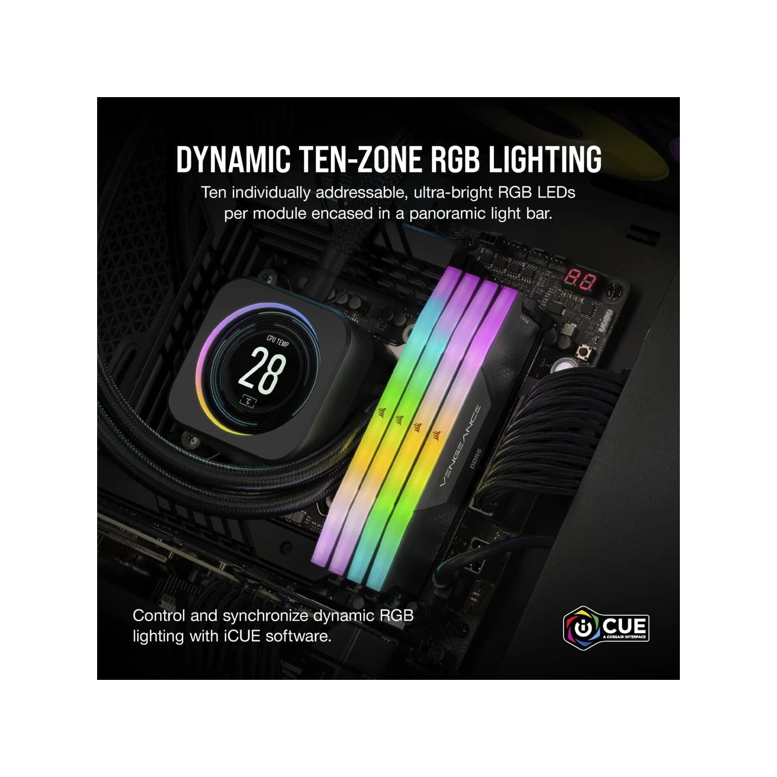 DDR5 32GB (2x16GB) 5200 MHz Vengeance RGB Corsair (CMH32GX5M2B5200C40) (UA) Об'єм пам'яті 32 ГБ