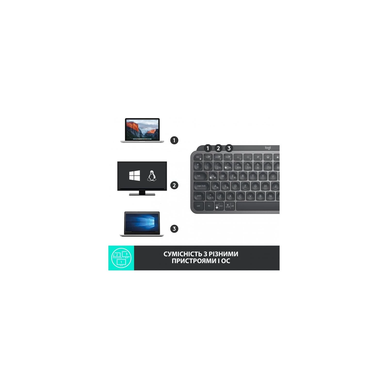 Logitech MX Keys Mini Wireless Illuminated UA Graphite (920-010498) (UA) Конструкция мембранная