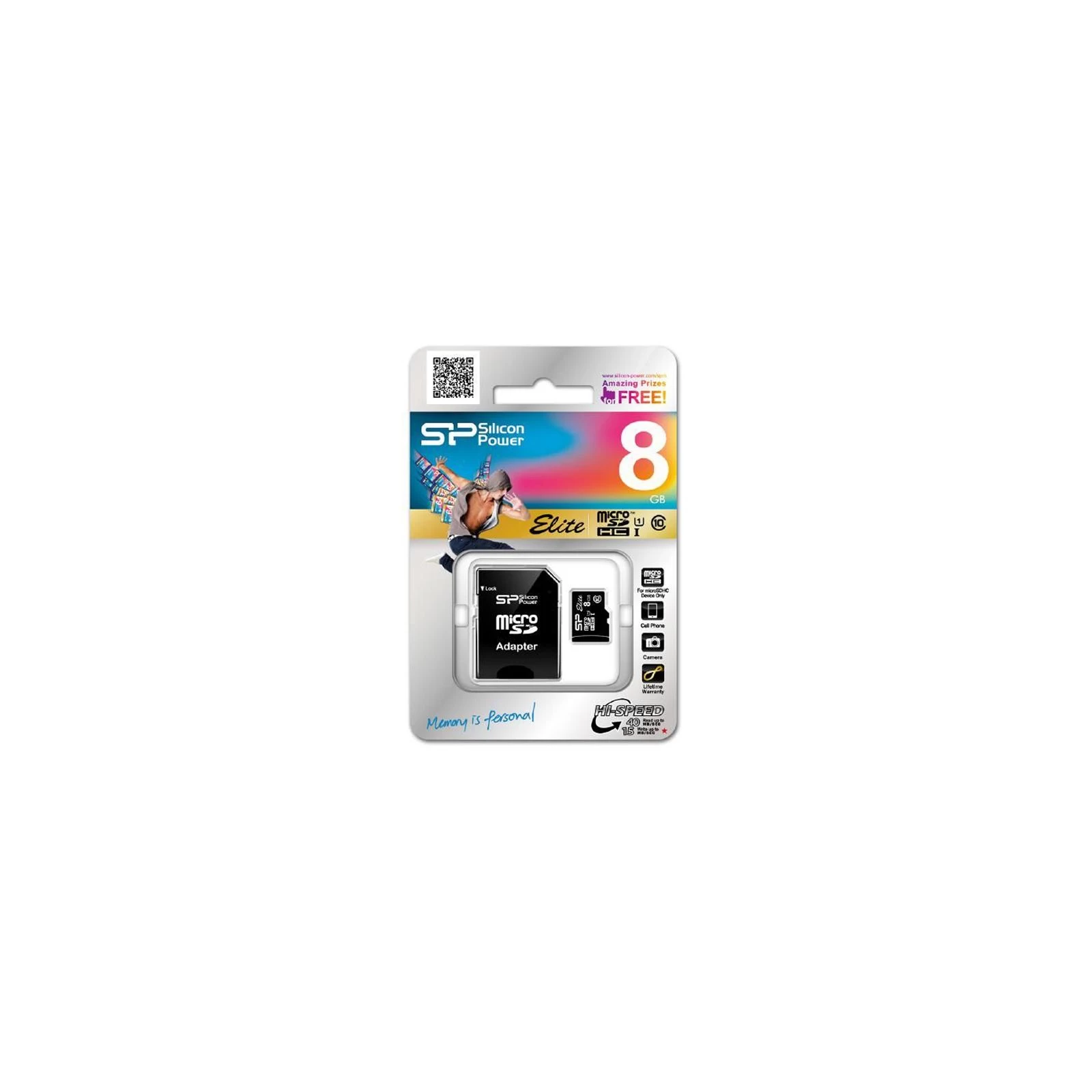 Silicon Power 8Gb microSDHC class 10 (SP008GBSTHBU1V10SP) (UA) Тип картки пам'яті microSDHC; Об'єм