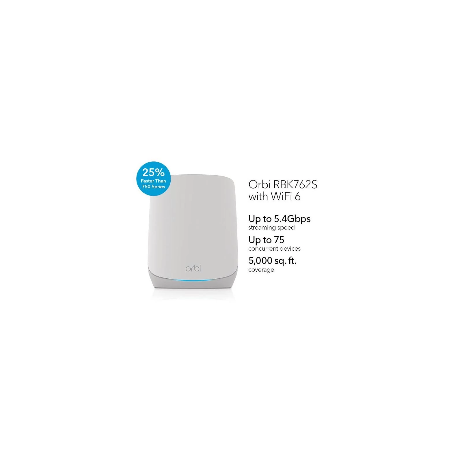 Маршрутизатор Netgear Orbi RBK762S (RBK762S-100EUS) (UA) Стандарт Wi-Fi 802.11 ac, a, g, b , ax, n