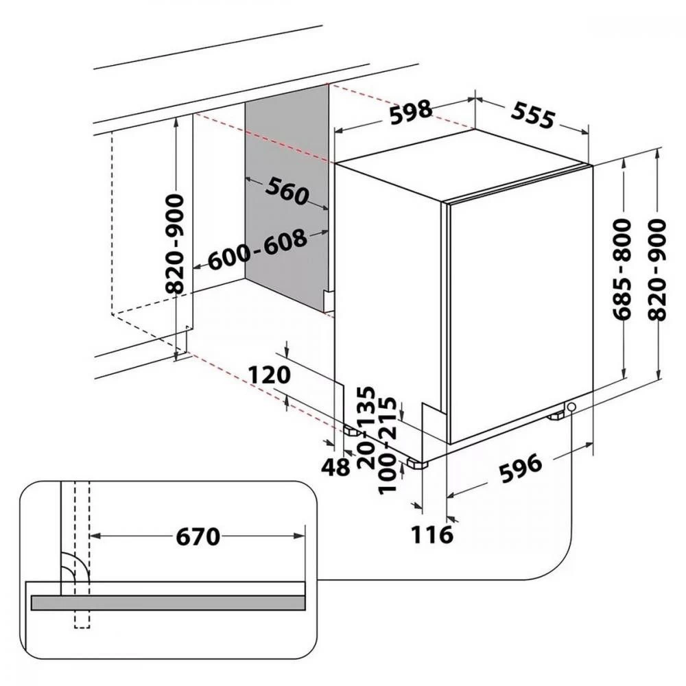 Whirlpool WIC3C34PFES Глубина, см 55,5