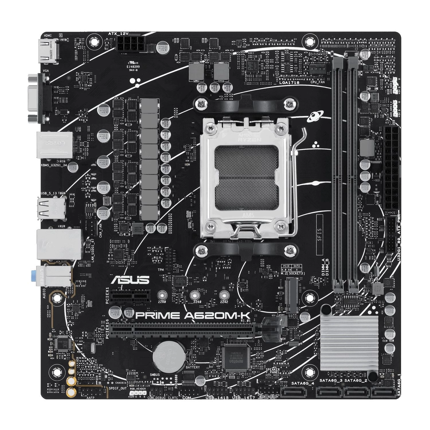Asus Prime A620M-K Socket AM5 (90MB1F40-M0EAY0) (UA) Сокет: AM5; Чипсет: AMD A620; Тип