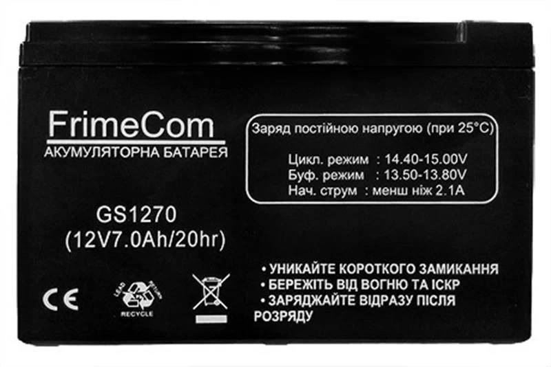 FrimeCom 12V 7AH (GS1270) AGM Номінальна напруга: 12 В;