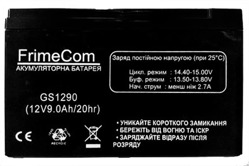 FrimeCom 12V 9AH (GS1290) AGM Номінальна напруга: 12 В;