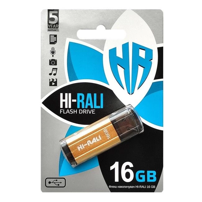 USB 16GB Hi-Rali Stark Series Gold (HI-16GBSTGD) Інтерфейс: USB 2.0; Об'єм пам'яті: 16