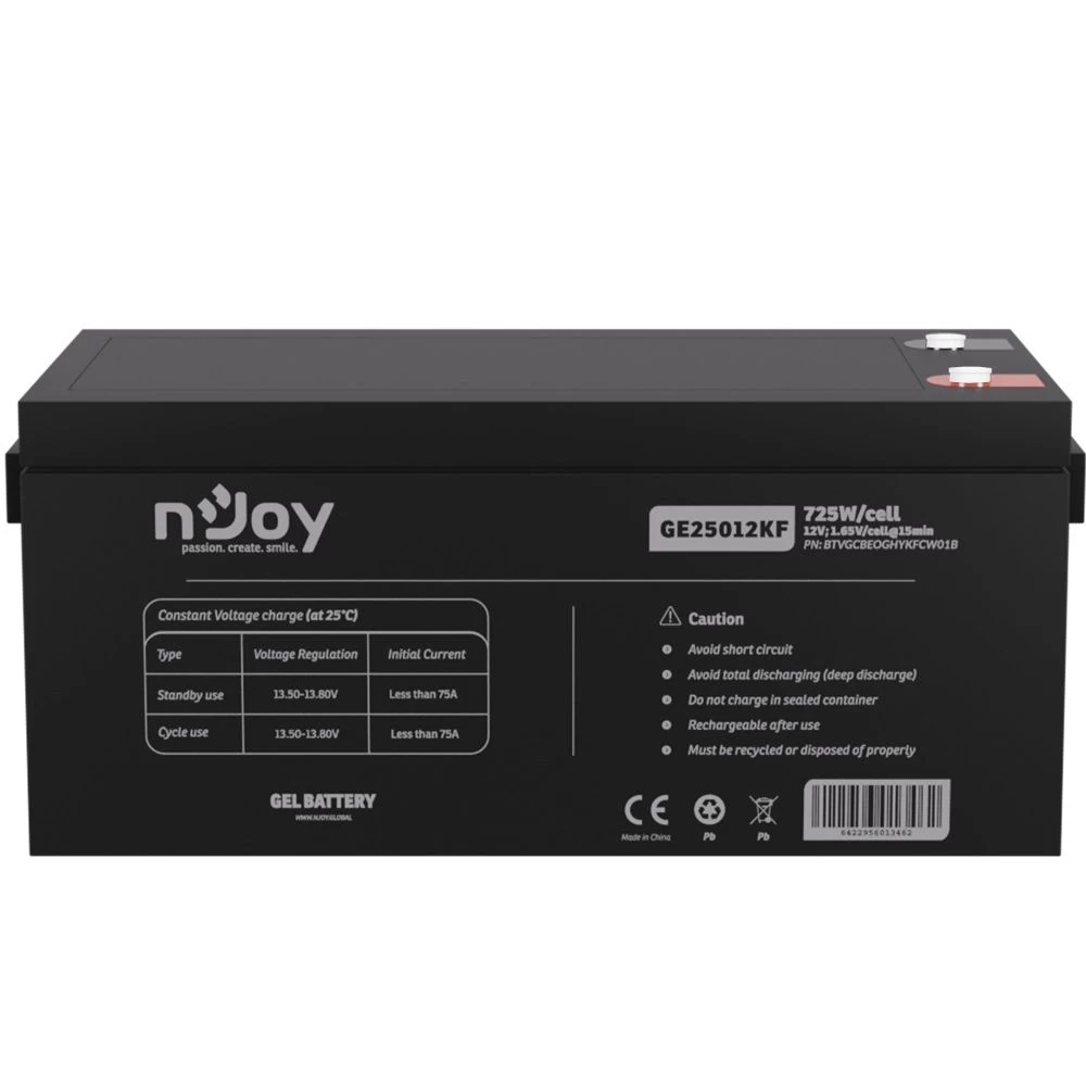 Njoy GE25012KF 12V 250AH (BTVGCBEOGHYKFCW01B) GEL Номінальна напруга: 12 В;