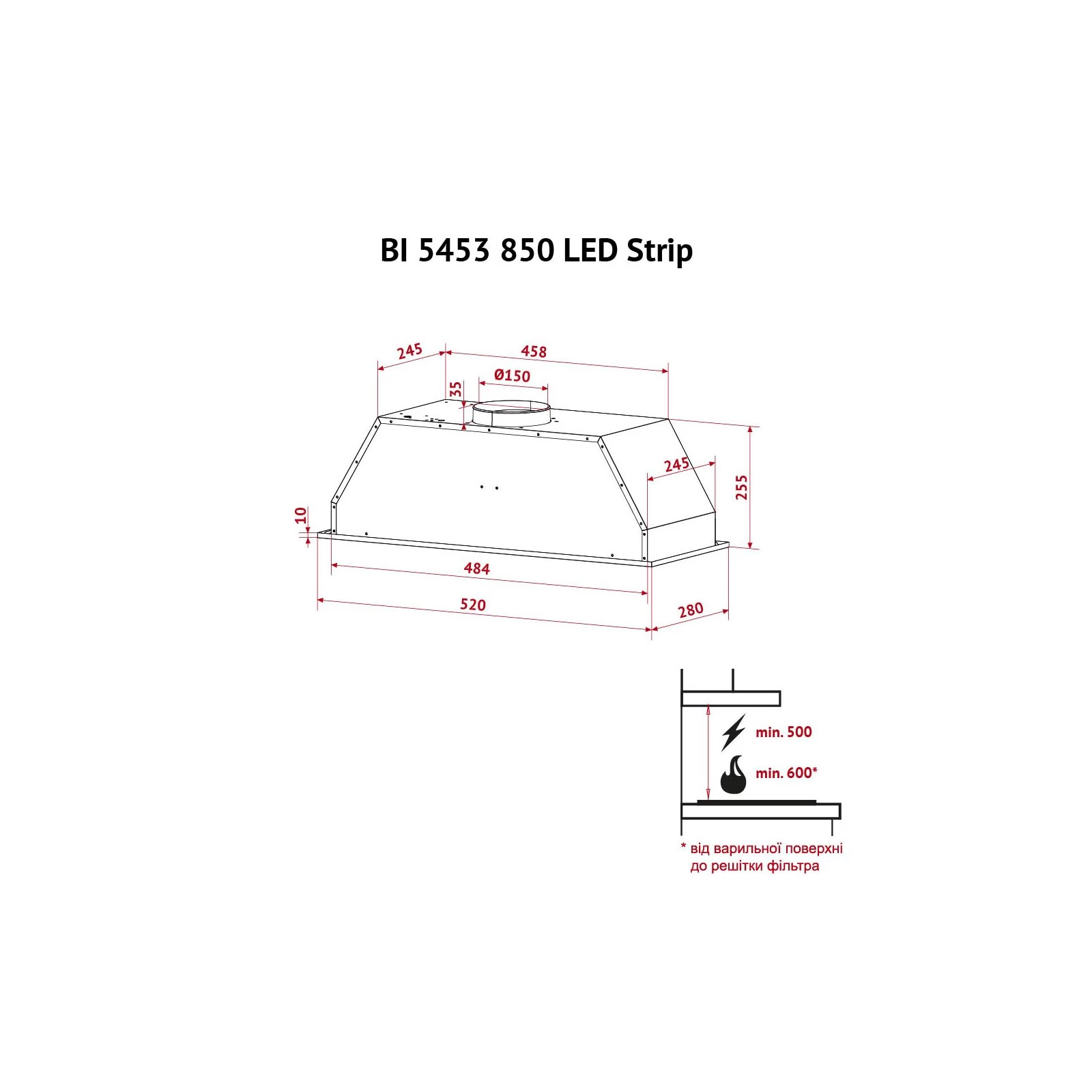 Perfelli BI 5453 I 850 LED Strip (UA) Тип: вбудована; Тип монтажу: у