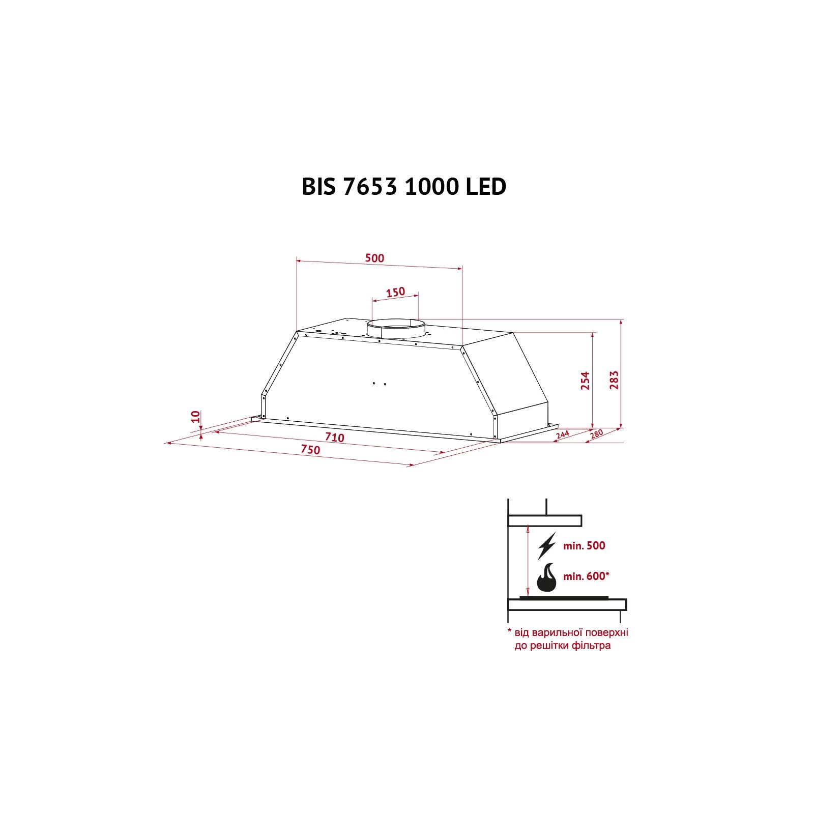 Perfelli BIS 7653 WH 1000 LED (UA) Тип: вбудована; Тип монтажу: у