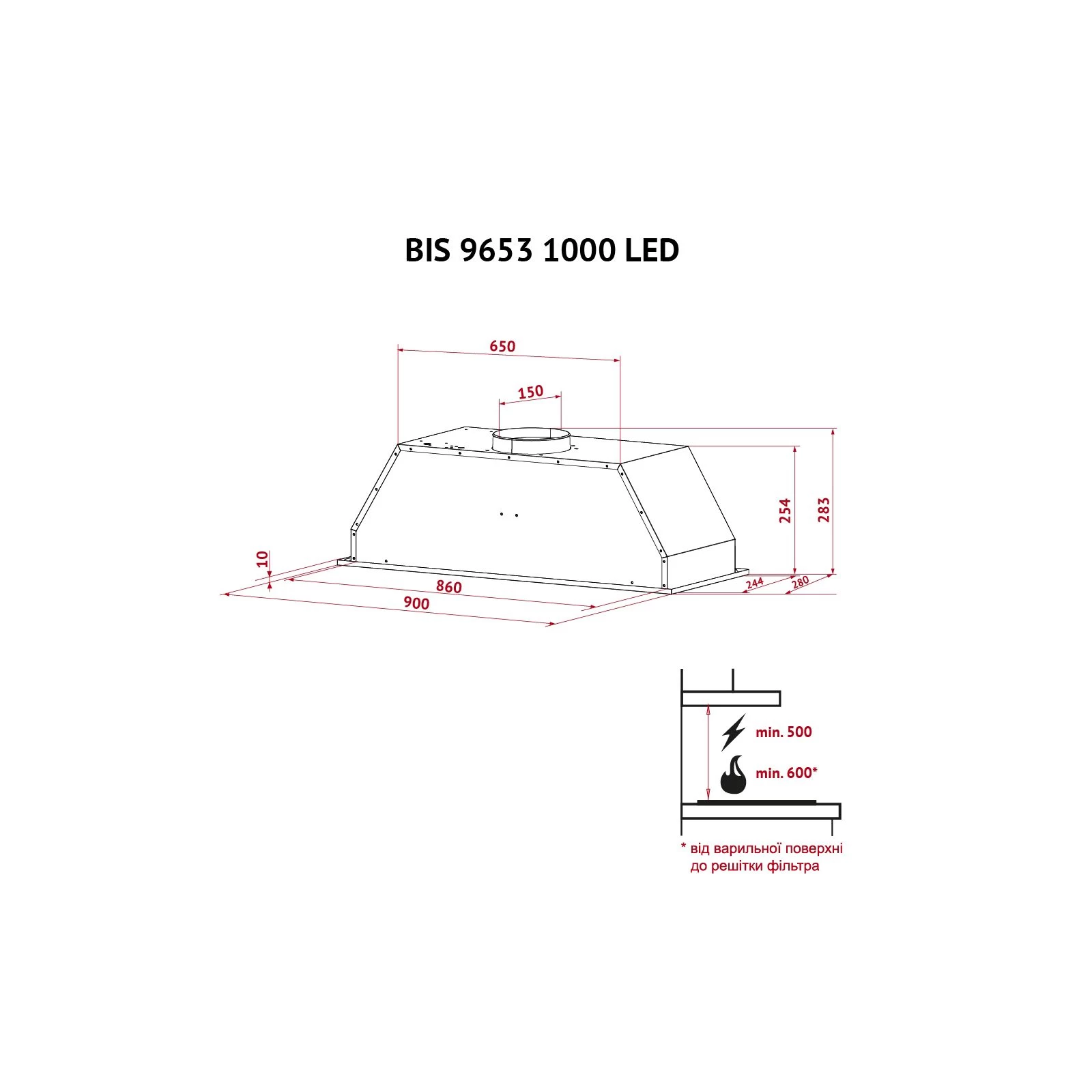 Perfelli BIS 9653 I 1000 LED (UA) Тип: встраиваемая; Тип монтажа: в