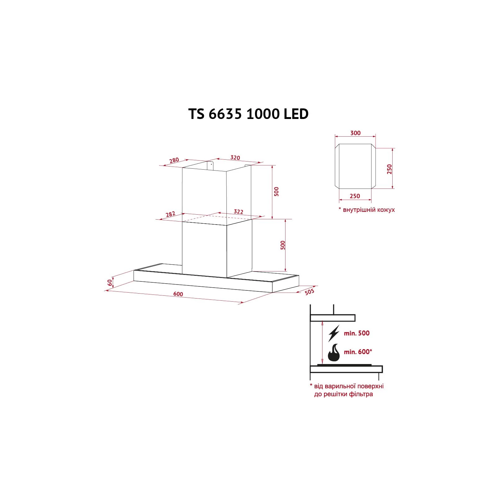 Perfelli TS 6635 I/WH 1000 LED (UA) Тип: Т-подібна; Тип монтажу: