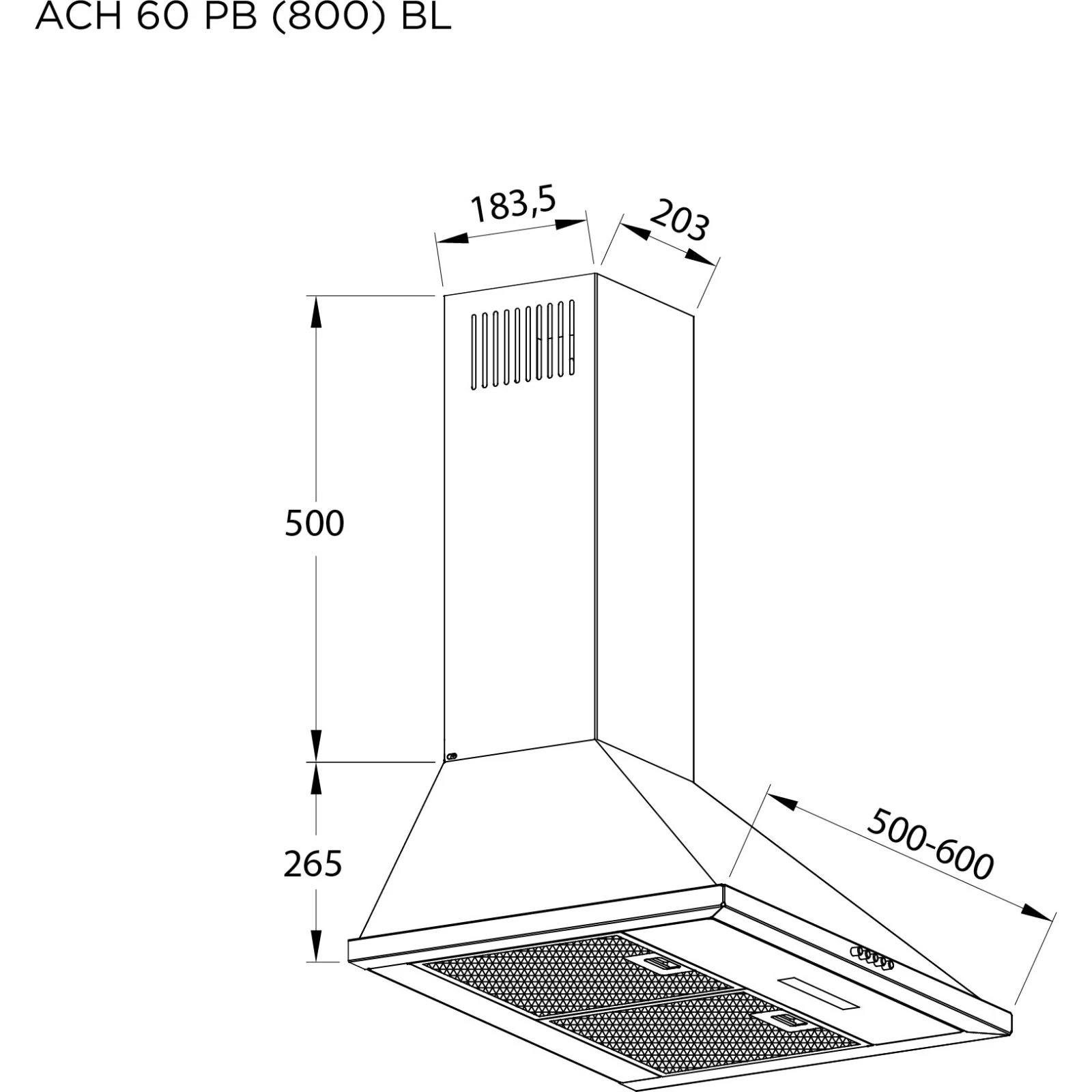 Pyramida ACH 60 PB (800) BL (UA) Тип: купольна; Тип монтажу: