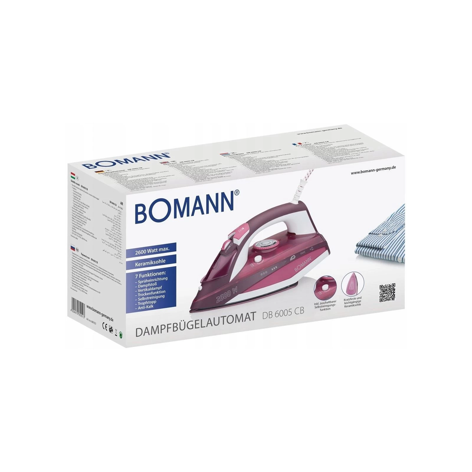 Bomann DB 6005 CB (DB6005CB) (UA) Тип утюга: утюг с подачей пара;