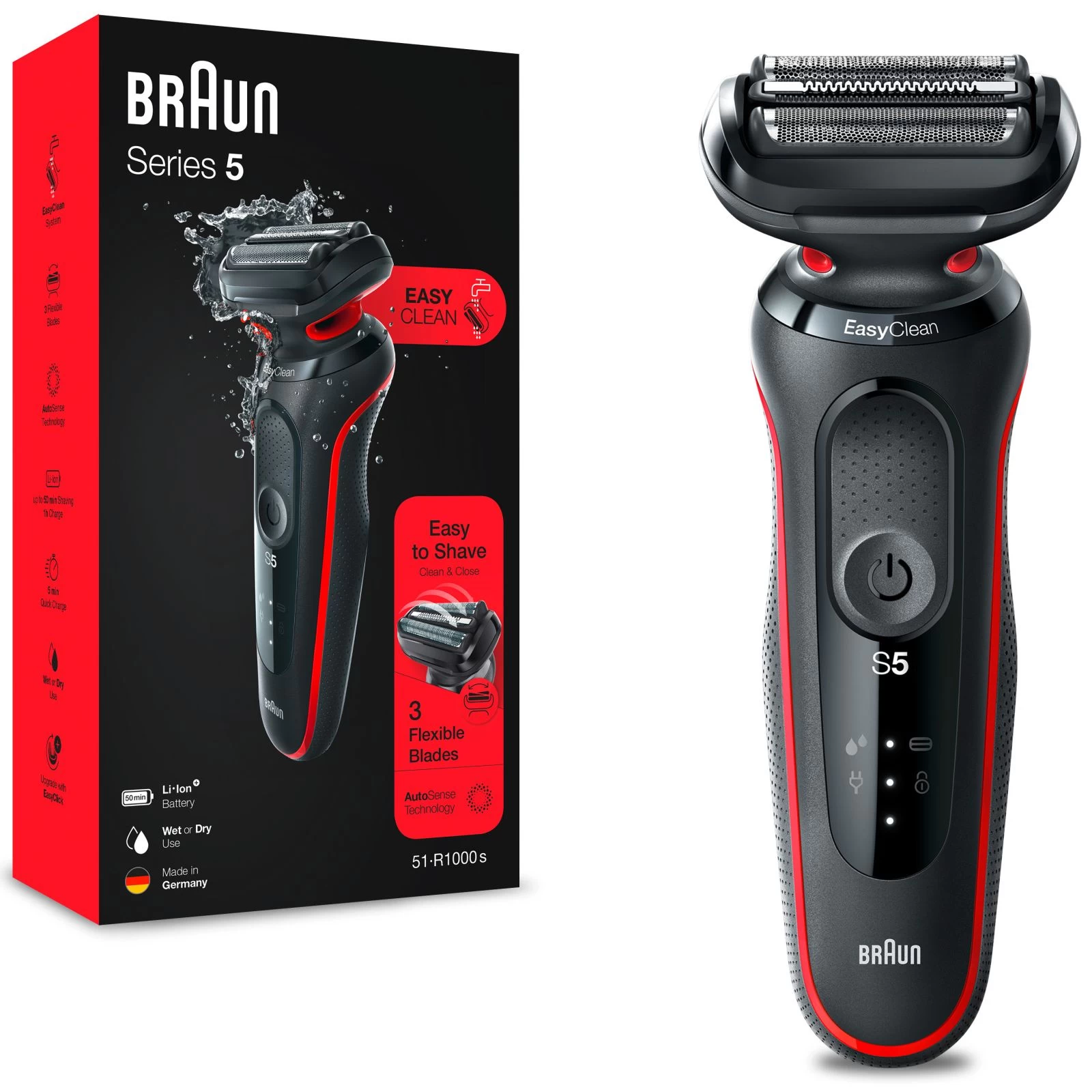 Braun Series 5 51-R1000s BLACK/RED Бритовна система: сіткова