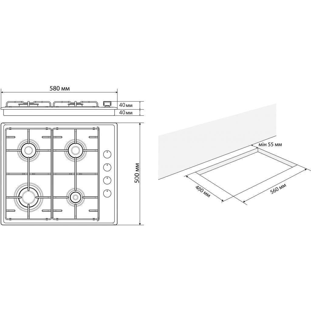 Jantar HSR 60 BL EF (UA) Тип поверхні: газова; Матеріал