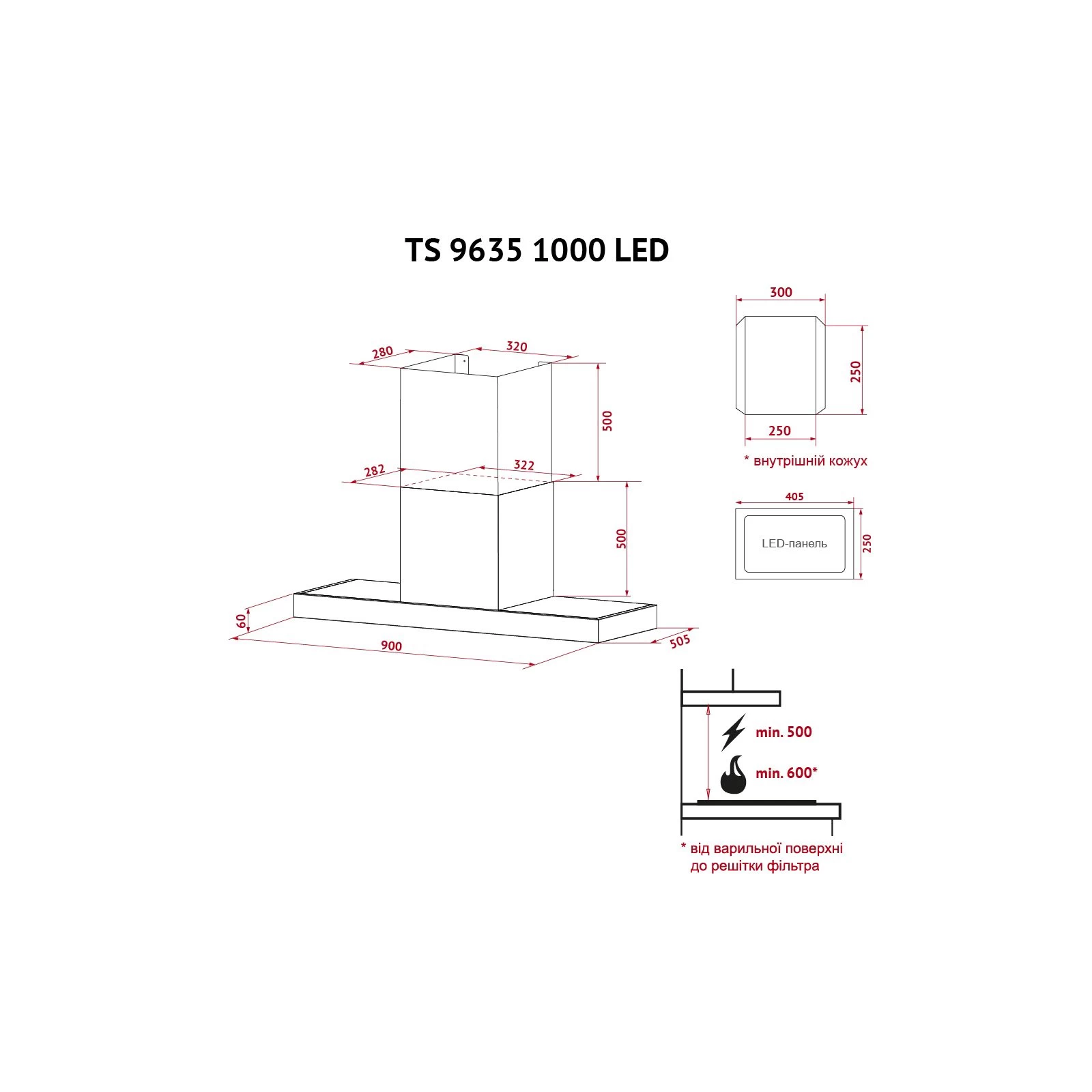 Perfelli TS 9635 I/WH 1000 LED (UA) Тип: Т-подібна; Тип монтажу: