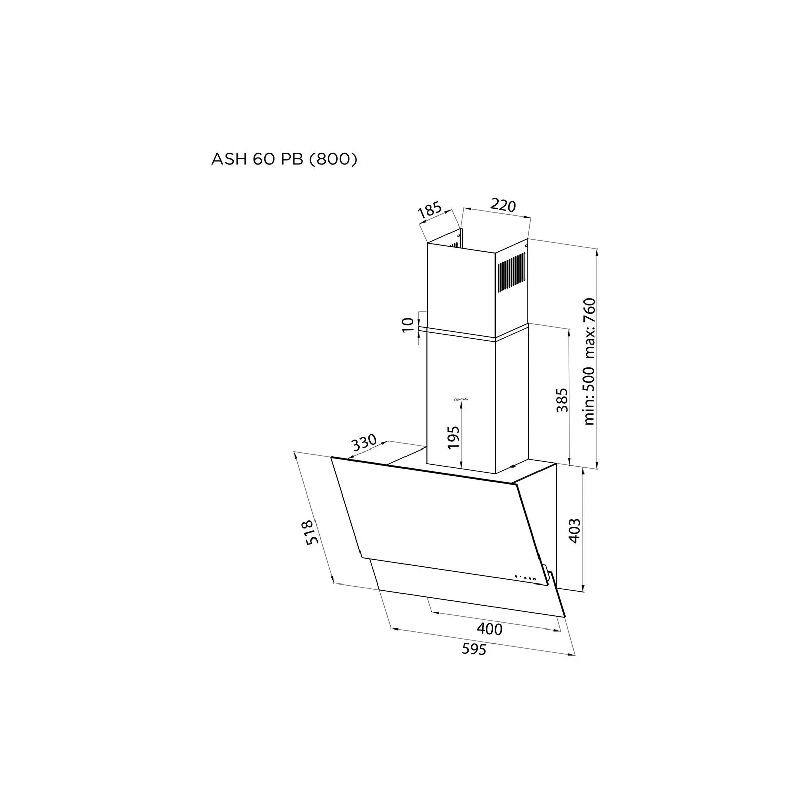 Pyramida ASH 60 PB (800) GWH Тип: наклонная; Тип монтажа: